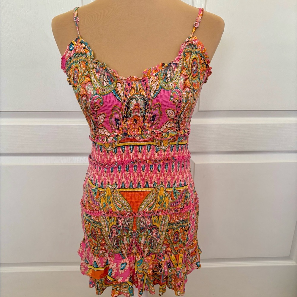 Olivaceous Multicolor Smocked Mini Dress | Size M - Picture 2 of 11